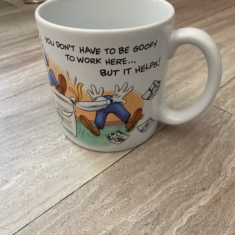 Disney Store XL Goofy Coffee Mug You Don't Have to Be Goofy To Work Here Comic